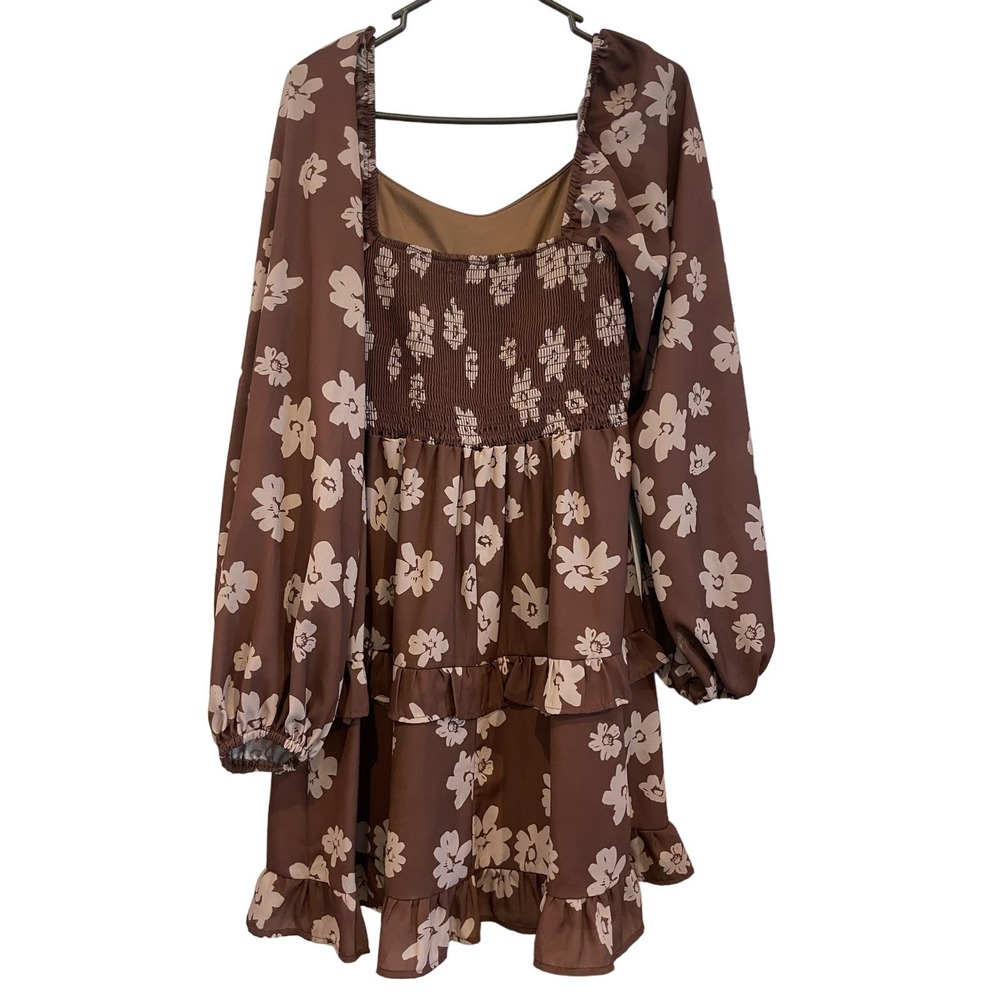 How.Very.Loved Boho Long Sleeved Dress Brown with Beige Flower Size Large